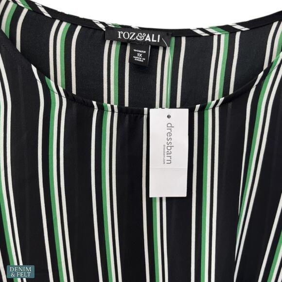 Roz & Ali Black Green Stripe Twist Front 3/4 Sleeve Blouse Plus Size 1X NEW~NWT - Picture 5 of 9